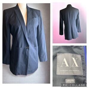 Armani Exchange AX Classic Navy Blue Tailored One Button Blazer Women's Size 12